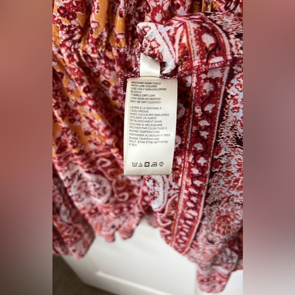 Free People Lorraine Tier Kimono Bohemian Print tie-Front Top Cardi Rust Lace L - Picture 6 of 12